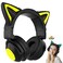 Cat Ear Bluetooth Headphones,Over Wired Ear Headphones with Built-in Mic,Foldable LED Wireless Headset,Cute Headphones for Kids, On-Ear Wireless Headphone Compatible with Phone/PC/Tablet/TV(Black)