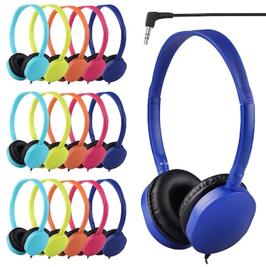 XOSDA Bulk Headphones 25 Pack for Kids Classroom School Chromebook Students, Adjustable On Ear Headphones for Children Teen Toddler Boys Girls(PU102, 25 Mixed)