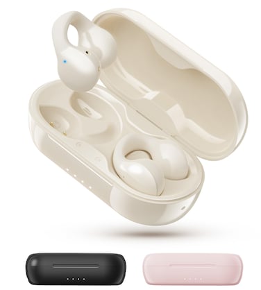 King Lucky i21 Open Ear Clip On Earbuds Wireless Bluetooth Ear Clip Headphones with Mic, Noise Cancelling, Waterproof IPX4, for Small Ears, Perfect for Running, Sports, and Glasses Wearers (White)