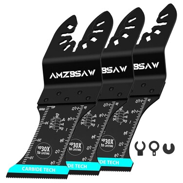 AMZBSAW 3PCS Carbide Oscillating Tool Blades, Professional Multi Tool Blades Kits for Bolts Screws Hard Material Metal Nails Drywall and Wood, Oscillating Saw Blades Fit Dewalt Bosch Milwaukee