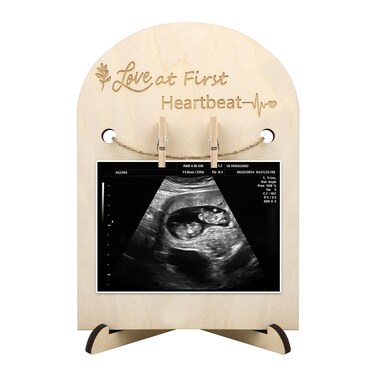 Xunboo Pregnancy Announcement Ultrasound Frame Stand Wooden Ultrasound Frame Gift for Mother-to-be Baby Shower Social Media Photo Prop (Small Size)