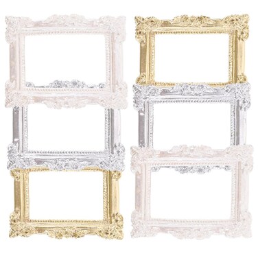 HOMSFOU Vintage Mini Frame Miniature Dollhouse Picture Frame 6pcs Vintage Resin Photo Frame Wall Hanging Ornate Frame Antique Rectangle Frame Victorian Baroque Painting Frame