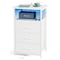 Fixwal Night Stand with Charging Station, LED Nightstand with U-S-B Ports and Outlets, 3 Fabric Storage Drawers with PU Finish, Bed Side Table, White
