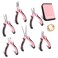 COMOWARE 6-Piece Mini Pliers Set, Needle Nose, Long Nose, Bent Nose, Diagonal, End Cutting and Linesman, for Crafts Work, Electronic Repair, with Pink Pouch