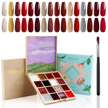16 Colors Solid Gel Nail Polish, Gel Palette Nail Polish with Nail Brush Popular Colors Cream Manicure Palette UV Gel Varnish Portable Nail Polish Art Kit for Home DIY Manicure Nail Salon (#02)
