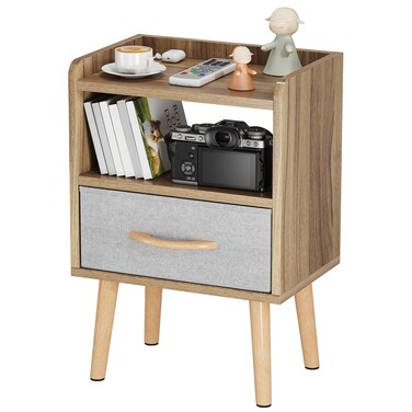 LUCKNOCK Night Stand with Drawer, Modern Nightstand, Bedside Tables, Mid Century Nightstands with Open Storage Shelf, Wood Bedside Table, Small Night Stands for Bedroom, 2-Tier Night Table, Walnut.
