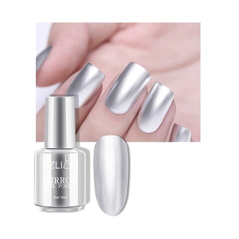 KYDA 18ml Silver Mirror Nail Polish, Bright Colorful Nail Polish for Nail Art, Longlasting Mirror Effect Nail Art Polish, Gorgeous Reflective Manicure Nail Lacquers-Silver, 0.61 fl oz