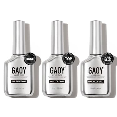 GAOY Gel Top Coat, Nail Glue Gel and Base Coat Set, 3 Pcs 16ml Clear Glossy No Wipe Combination for UV Light Cure Gel Nail Polish