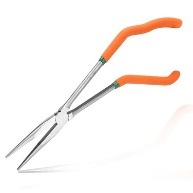 LEONTOOL 13 Inches Pistol Grip Long Nose Pliers with Teeth, Offset Pistol Grip Plier with Serrated Jaws Non-slip Handles Long Reach Long Needle Nose Pliers Working In Tight Spaces
