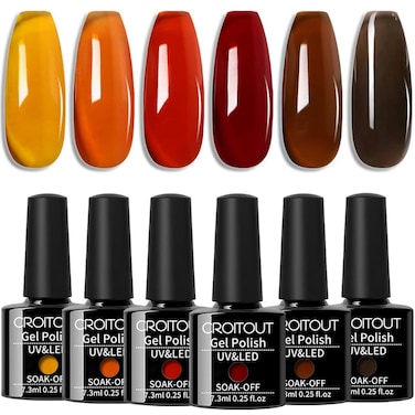 Croitout Jelly Gel Nail Polish Fall Colors, Crystal Translucent Gel Polish Set, Trendy Pigmented Daily Gel Nail Kit, UV LED Soak Off Nail Polish Gel, Best Gift for Women Girlfriend 6 x 7.3ML