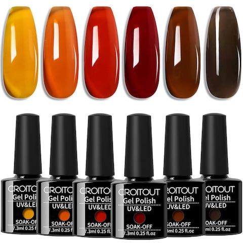 Croitout Jelly Gel Nail Polish Fall Colors, Crystal Translucent Gel Polish Set, Trendy Pigmented Daily Gel Nail Kit, UV LED Soak Off Nail Polish Gel, Best Gift for Women Girlfriend 6 x 7.3ML