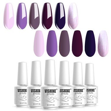 Vishine Gel Nail Polish Kit - 6 Colors Purple Series - Violet Lilac Grape Nail Gel Colors Nail Art DIY Home Gel Manicure Set