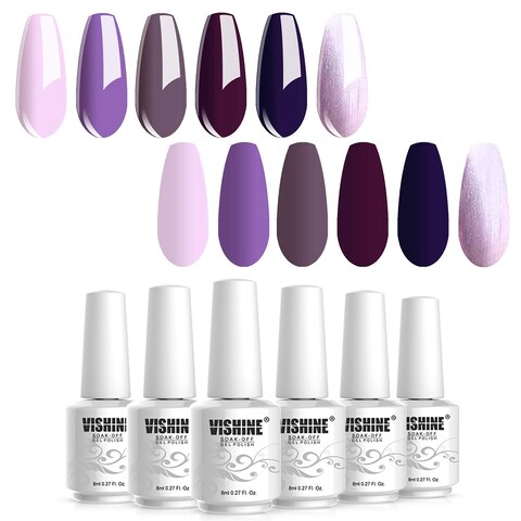 Vishine Gel Nail Polish Kit - 6 Colors Purple Series - Violet Lilac Grape Nail Gel Colors Nail Art DIY Home Gel Manicure Set