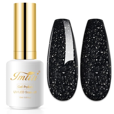 Imtiti Glitter Gel Nail Polish, 0.5 Fl Oz Black Glitter Gel Polish Soak Off LED U V Nail Gel Polish Nail Polish DIY Nail Art Starter Manicure Salon Gel Polish Kit