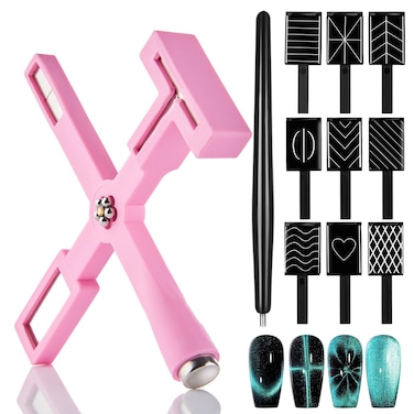 11Pcs Cat Eye Gel Nail Polish Tools Set- Cat Eye Magnet for Nails and Magnetic Nail Polish, 5 in 1 Multifunction Nail Magnet 9Pcs Stripe Magnet Plates Magnet Pen for 3D Nail Art Nail Salon or DIY
