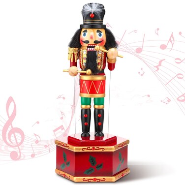 Jetec Nutcracker Music Box Wooden Nutcracker Soldier Toy Handmade Nutcracker Figures Christmas Nutcrackers Soldiers Wind up Musical Box Clockwork Christmas Music Box for Gift Home Decor (Cool Style)