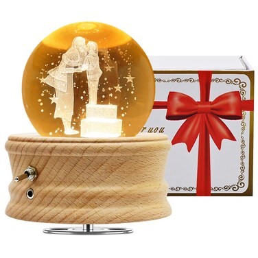 Figermoon 3D Crystal Ball Music Box with Projection LED Light and Rotating Wooden Base, Gift for Women, Birthday, Christmas, Music Boxes for Women Mom Daughter (Mother and Daughter)