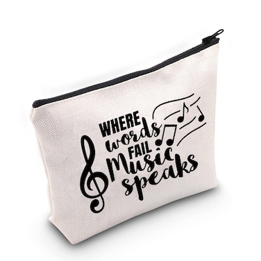 TSOTMO Music Gift Music Note Makeup Bag Where Words Fail Music Speaks Cosmetic Bag For Music Lover Treble Clef Gift (Fail Music)