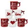 Whaline 6Pcs Valentine's Day Mini Coffee Mug with Ribbon Red Black Plaid Heart Truck Cupid Tiered Tray Decor for Anniversary Wedding Gift