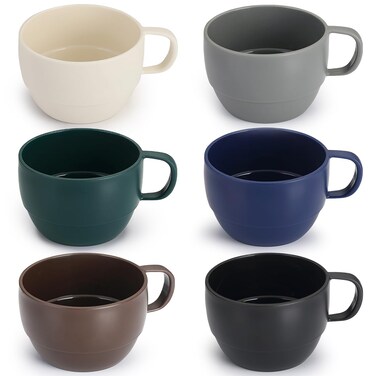 ReaNea Coffee Mugs Set of 6, Coffee Cups 12oz, Durable Light Weight Plastic Mugs for Home, Outdoor, Picnic, Camping, Idea Birthday Gift