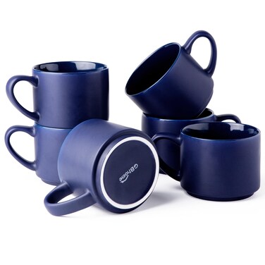GBHOME 14 OZ Coffee Mugs Set of 6, Stackable Ceramic Mugs for Men, Women, Modern Coffee Mugs With Stable Base for Latte, Tea, Cappuccino. Dishwasher &amp; Microwave Safe, Matte Blue