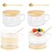 Icesip 14oz Mugs Set of 4 Overnight Oats Glass Hobnail Sunflower Containers with Bamboo Lids Spoons Handle for Coffee Latte Cereal Yogurt(Sealing Ring 4Mixed)