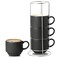 Hasense Coffee Cups Set of 4 with Stand, 15 OZ Ceramic Stackable Coffee Mugs with Handle for Tea, Cocoa, Cappuccino and Latte, Porcelain Vertical Stripe Coffee Cups for Men and Women, Matte Black