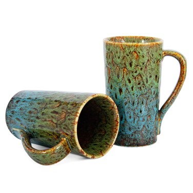20 OZ Large Coffee Mugs, Coffee Cups Ceramic Tall Coffee Mugs with Handle, Unique Latte Tea Cup for Office and Home, Novelty Gifts for Men and Women, Set of 2 (Green &amp; Blue)