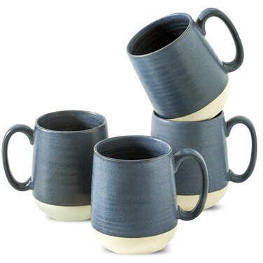 Hasense Coffee Cups Ceramic, Coffee Mugs with Handles Set of 4, 15 oz Tea Cups for Home and Office, Stylish Colorblocking Mugs for Coffee, Tea, Latte, Hot Chocolate, Christmas Cups Gift, Deep Blue
