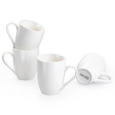 GBHOME 12 OZ Off White Coffee Mugs, Porcelain Bulk Coffee Mugs with Large Handle for Man, Woman, Light Weight Coffee Mugs Set of 4 for Latte/Cappuccino/Cocoa/Milk, Dishwasher &amp; Microwave Safe