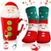 Sliner 4 Pcs Christmas Snowman Gifts Set Include Ceramic Christmas Coffee Mugs with Lid Red Spoon Mini Xmas Keychain Cute Winter Fuzzy Socks Thank You Birthday Christmas Gifts for Women Men