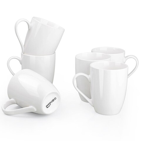 GBHOME 12 oz Coffee Mugs Set of 6, Off White Mugs with Large Handle for Man, Woman, Dad, Mom, Light Weight Coffee Mugs for Latte/Cappuccino/Cocoa/Milk, Dishwasher &amp; Microwave Safe