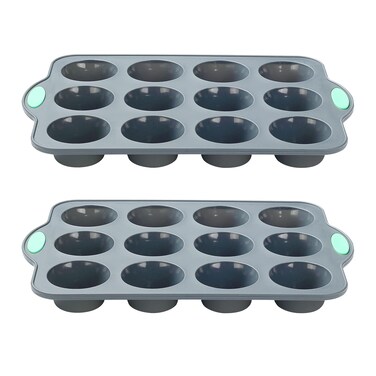 To encounter Small Silicone Muffin Pan, 2 Pack 12-Cup, Nonstick Baking Cups, Cupcake Pan with Metal Reinforced Frame More Strength