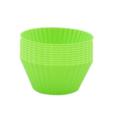 AKOAK Reusable Silicone Non-stick Baking Cups, Cake Molds, Kitchen Baking Cooking Accessories, DIY Cake Making Tools - Pack of 10 (Green)