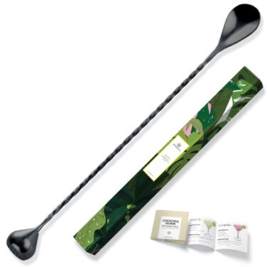 Homestia 2 in 1 Bar Muddler Spoon, Cocktail Mixing Stirrers + Fruit Smasher for Drink, 12-Inch 304 Stainless Steel Bar Spoon Spiral Long Handle Cocktail Spoon Black