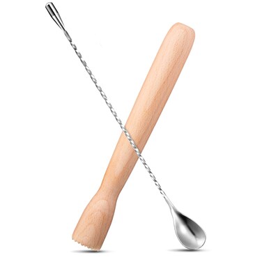Patelai Wooden Muddler for Cocktails, 12 Inches Wooden Cocktail Muddler Stirrer and Bar Spoon Cocktail Mixing Spoon Long Handle, Bar Accessories Tools for Mojitos Fruit Drinks(Simple Style)