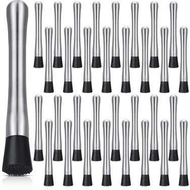 Zonon 32 Pieces Muddler for Cocktails Stainless Steel Drink Muddler 8 Inch Long Mojito Muddler Bar Muddler Tool Muller for Drinks Ice Crusher Bartender Tools Set Home Bartender Bars Accessories