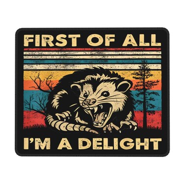 Cute Funny Square Opossum Mousepad with Durable Stitched Edges Washable, Anti-Slip Rubber Base Wireless Mouse Pads for Desk, Computers, Laptop, Office Desk Accessories 9.5 x7.9 Inch