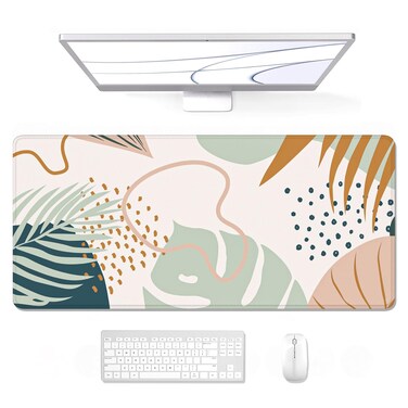 Auhoahsil Large Mouse Pad, XXL Gaming Mousepad, Desk Mat for Desktop, Thick Rubber, Big &amp; Long Size, Stitched Edges, Full Desk Pad for Laptop &amp; Computer, Extended 31.5 x 11.8 in, Boho Leaves