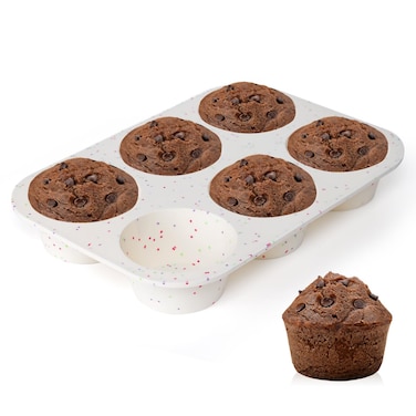 CAKETIME Jumbo Muffin Pan, 3.5 Inch Large Muffin Pan 6 Cup Silicone Jumbo Muffin Tin for Baking Giant Homemade Muffins, Cupcakes, Frittatas Non Stick 1 Pack Confetti