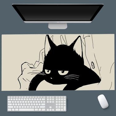 Uniqcasa Gaming Mouse Pad XXL Extended Anime Mouse Pad 31.5x15.7inch, Large Cute Kawaii Big Computer Mouse Mat Desk Pad with Non-Slip Rubber Base and Stitched Edge for Home Office-Black Cat