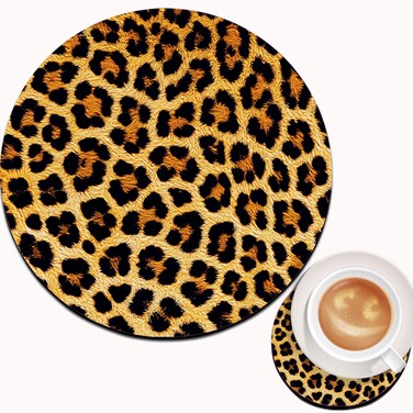 CICPLKSE Mouse Pad and Coffee Coaster,Mousepad Non-Slip Rubber Gaming Mouse Pad Round Mouse Pads for Computers Laptop,Leopard Print