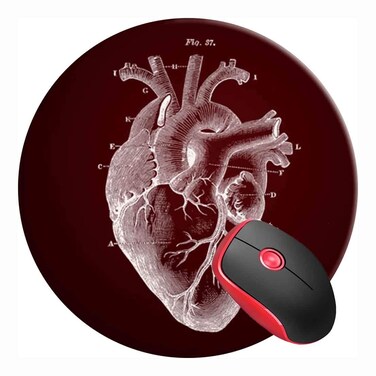 Mouse Pad Heart Anatomical Drawing for Medical Doctor, Round Mousepad, Non-Slip Rubber Base Mouse Mat for Laptop and Computer