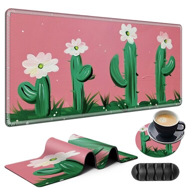 Large Gaming Mouse Pad Plus a Coasters + Cable Clips, Lavender Manor Moonlit Night Extended Mousepad (31.5 x 11.8) with Stitched Edge, Foldable Computer Keyboard Desktop Mouse Mat for Home Office