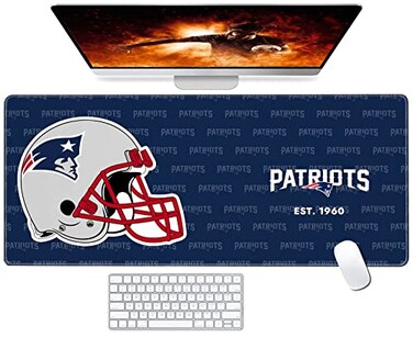 Malogtan Stitched Edges Mouse Desk Pad,Large Gaming Mouse Pad for Laptop Computer Desktop Keyboard,Blue Red Design Mat for Football Sport Fans Mousepad