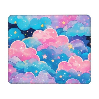TOXXU Colorful Clouds Mouse Pad with Stitched Edge, Non-Slip Rubber Base Square Cute Kawaii Mousepads for Computer Desk, 10.3&times;8.3 Inch
