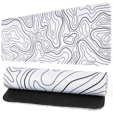 Large Gaming Mouse Pad, White Topographic Mousepad Desk Mat for Gaming Office, Long XL Mouse Pads Keyboard Pad Desk Pad for Computer Laptop 31.5''x11.8''