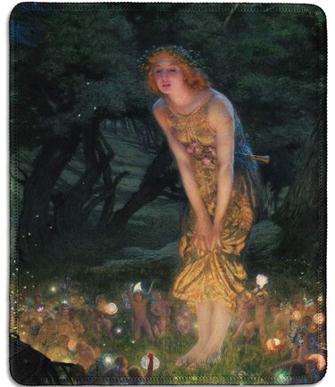 dealzEpic - Art Mousepad - Natural Rubber Mouse Pad with Famous Fine Art Painting of Midsummer Eve with Girl and Little Fairies in The Forest by Edward Robert Hughes - Stitched Edges - 9.5x7.9 inches