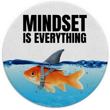 Mindset is Everything Inspirational Quotes Goldfish Shark Pattern Mouse Pad 7.9x7.9 Inch,Non-Slip Rubber Base Mousepads for Dorm Office Home Desk Decor