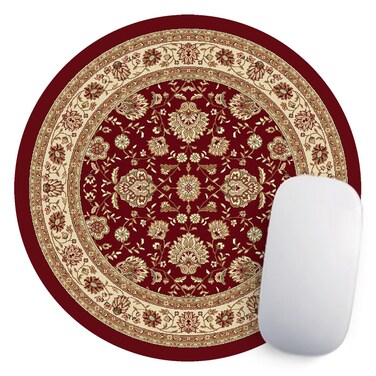 Round Mouse Pad Vintage Oriental Persian Floral Rug Mat Design Art(Red)